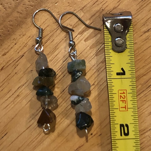 Fancy jasper crystal chip earrings dangle handmade - Picture 6 of 7